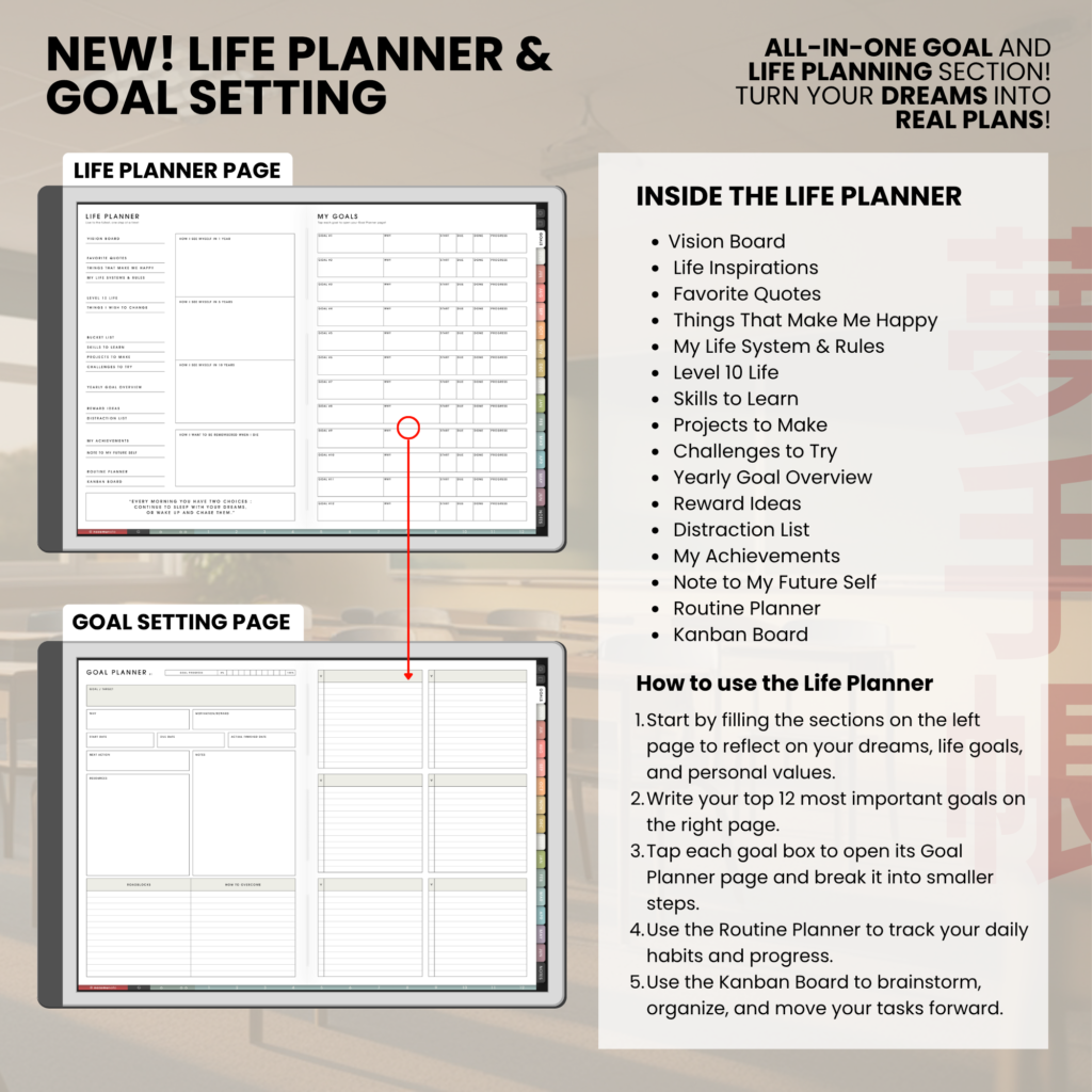 Yume Techo Academic 2026 2027 Landscape E-Reader digital planner and notebook life planner pages preview.