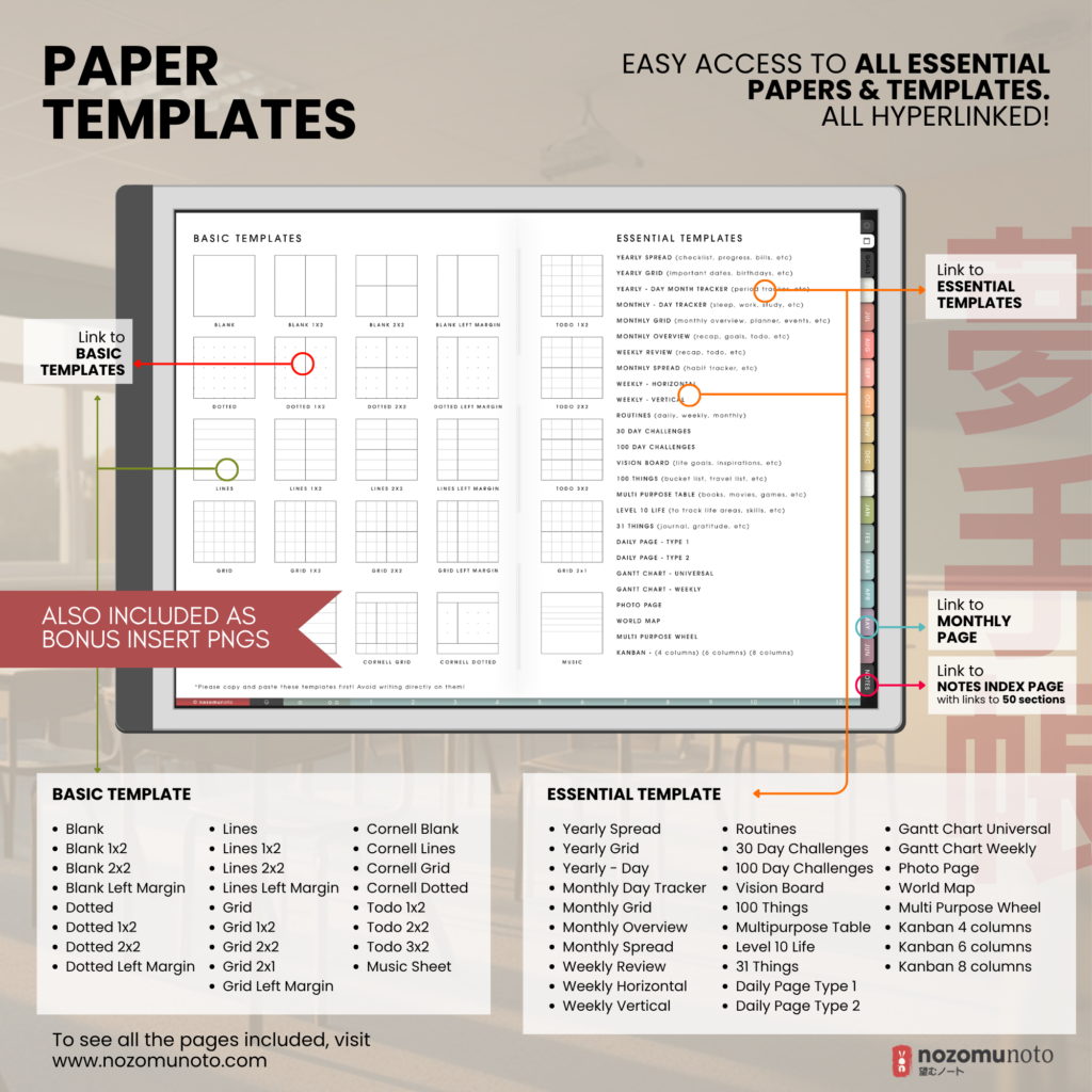 Yume Techo Academic 2026 2027 Landscape E-Reader digital planner and notebook paper templates preview.