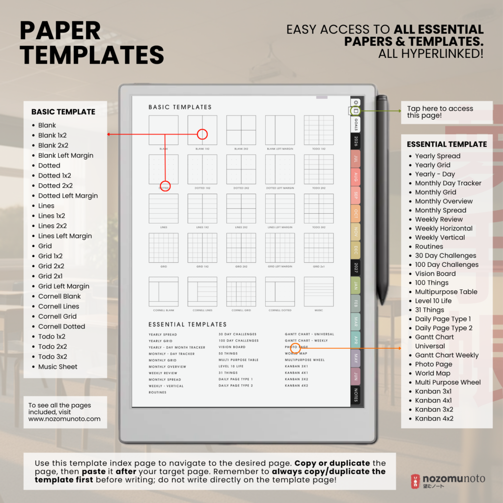 Yume Techo Academic 2026 2027 Portrait E-Reader digital planner and notebook paper templates preview.