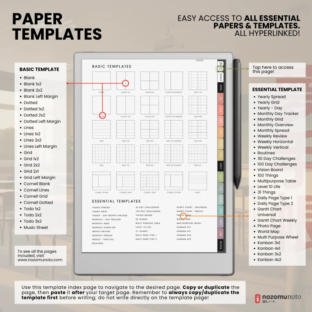 Yume Techo Academic 2026 2027 Portrait E-Reader digital planner and notebook paper templates preview.