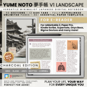 Yume Noto V1 Landscape E-Reader Charcoal cover preview for reMarkable 2, reMarkable Paper Pro, Kindle Scribe, Supernote, Onyx Boox, and Bigme Yume Noto V1 Landscape E-Reader Charcoal cover preview for reMarkable 2, reMarkable Paper Pro, Kindle Scribe, Supernote, Onyx Boox, and Bigme.