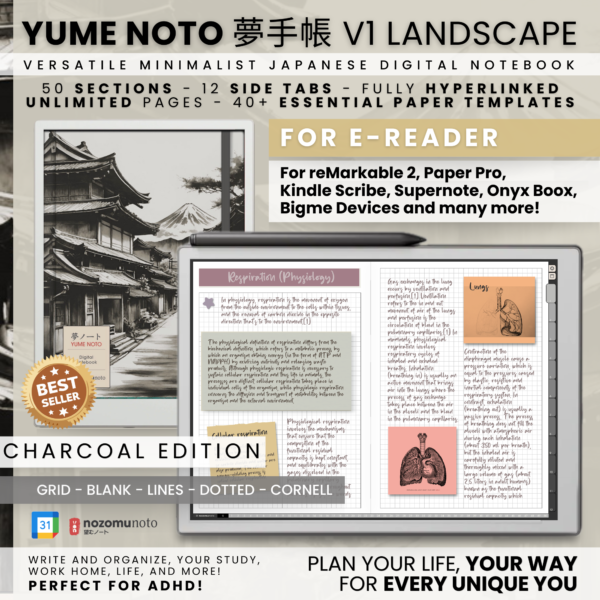 Yume Noto V1 Landscape E-Reader Charcoal cover preview for reMarkable 2, reMarkable Paper Pro, Kindle Scribe, Supernote, Onyx Boox, and Bigme Yume Noto V1 Landscape E-Reader Charcoal cover preview for reMarkable 2, reMarkable Paper Pro, Kindle Scribe, Supernote, Onyx Boox, and Bigme.