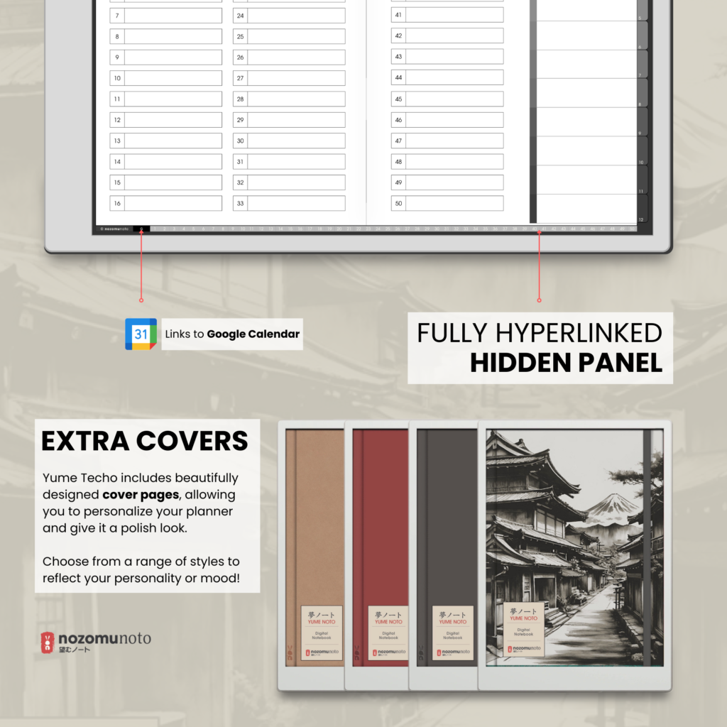 Yume Noto V1 Landscape E-Reader Charcoal cover options preview for reMarkable 2, reMarkable Paper Pro, Kindle Scribe, Supernote, Onyx Boox, and Bigme.