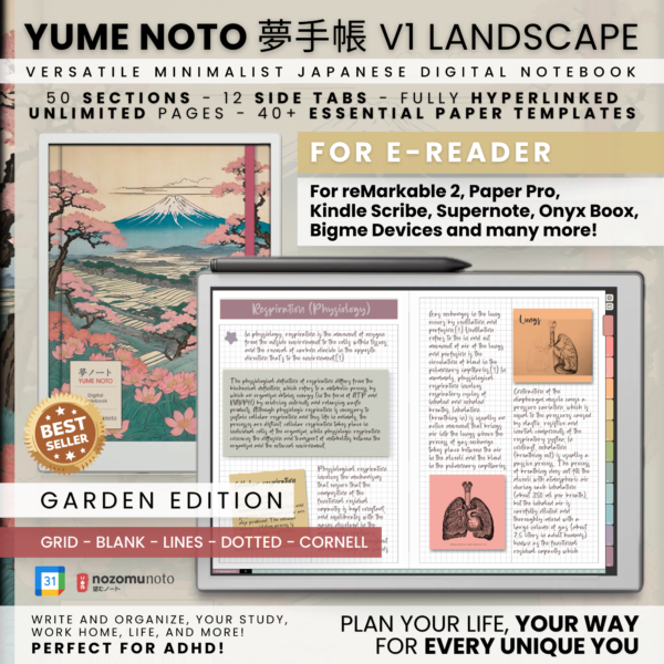 Yume Noto V1 Landscape E-Reader Garden cover preview for reMarkable 2, reMarkable Paper Pro, Kindle Scribe, Supernote, Onyx Boox, and Bigme Yume Noto V1 Landscape E-Reader Garden cover preview for reMarkable 2, reMarkable Paper Pro, Kindle Scribe, Supernote, Onyx Boox, and Bigme.