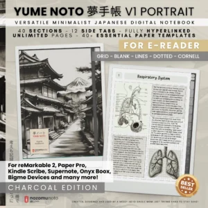 Yume Noto V1 Portrait E-Reader Charcoal cover preview for reMarkable 2, reMarkable Paper Pro, Kindle Scribe, Supernote, Onyx Boox, and Bigme.