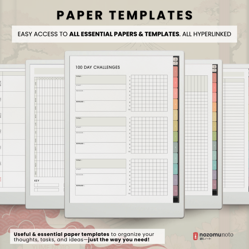 Yume Noto V1 Portrait E-Reader Garden additional paper template preview for reMarkable 2, reMarkable Paper Pro, Kindle Scribe, Supernote, Onyx Boox, and Bigme.