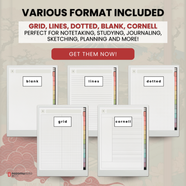 Yume Noto V1 Portrait E-Reader Garden real paper example preview for reMarkable 2, reMarkable Paper Pro, Kindle Scribe, Supernote, Onyx Boox, and Bigme.