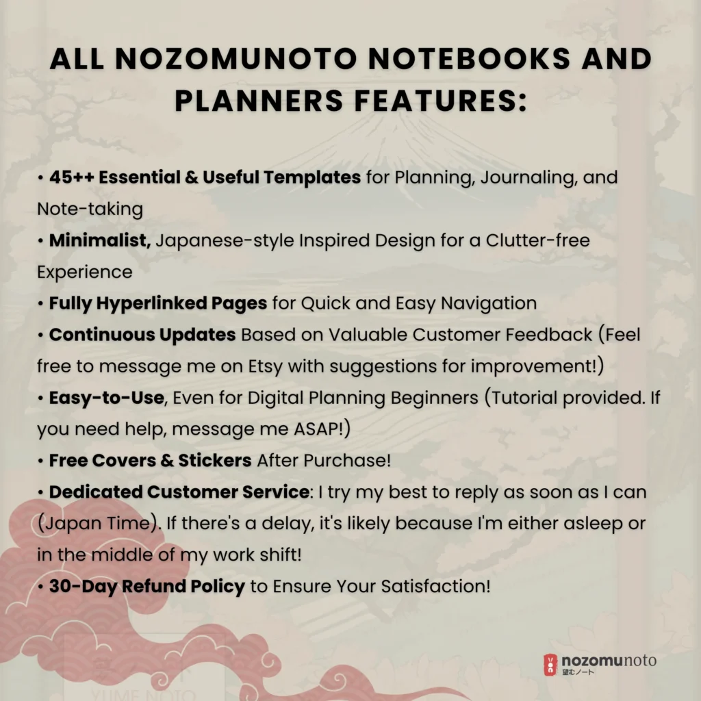 Yume Noto V1 Portrait E-Reader Garden NozomuNoto brand page preview for reMarkable 2, reMarkable Paper Pro, Kindle Scribe, Supernote, Onyx Boox, and Bigme.