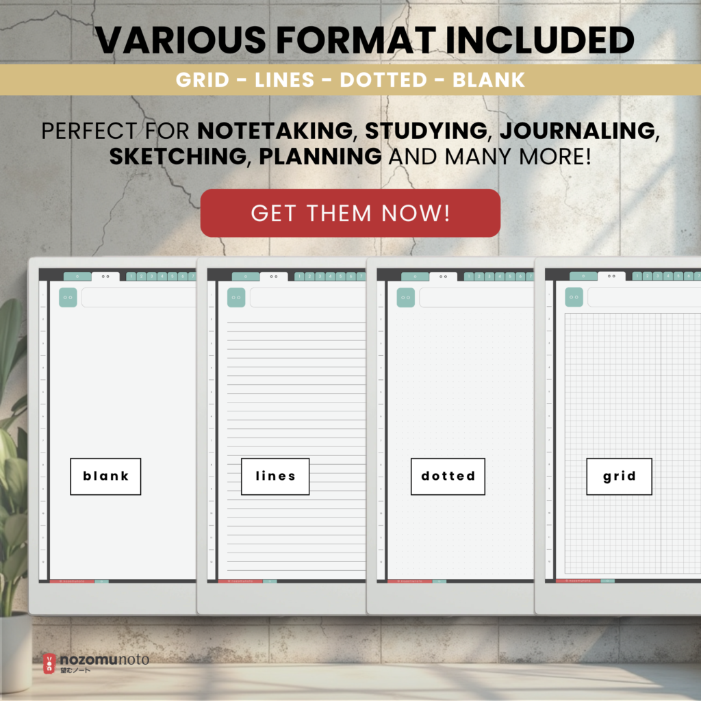 Yume Noto V2 Portrait E-Reader Garden PDF formats and page options for reMarkable, Kindle Scribe, Supernote, Boox, and Bigme.