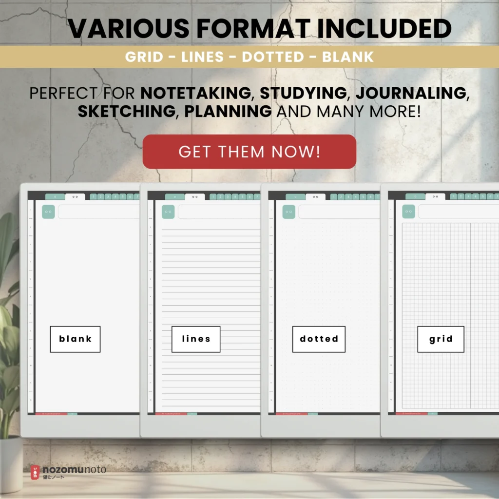 Yume Noto V2 Portrait E-Reader Garden PDF formats and page options for reMarkable, Kindle Scribe, Supernote, Boox, and Bigme.