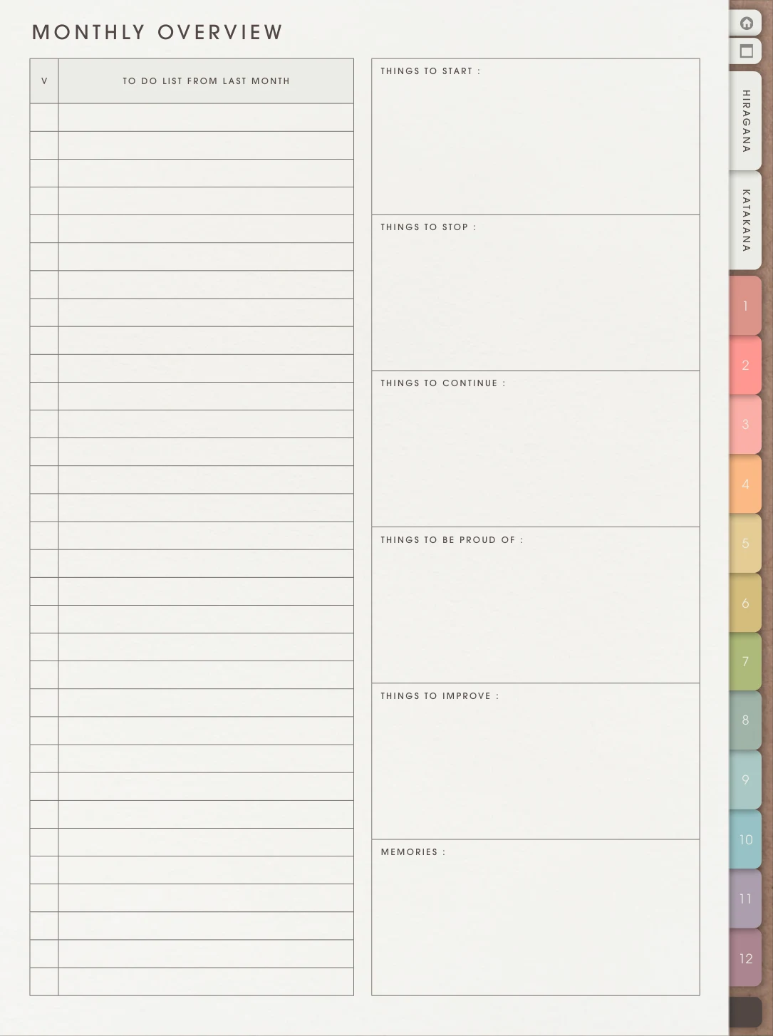 Monthly Overview workbook page