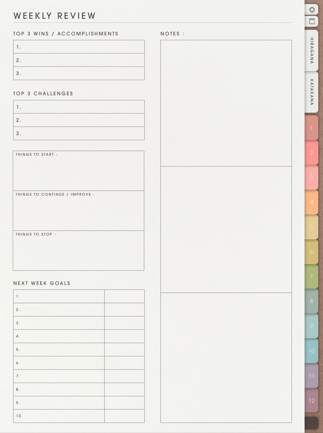 Weekly Review workbook page