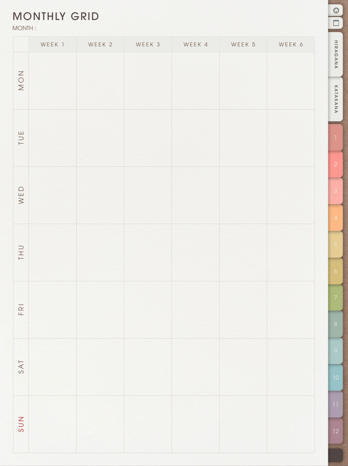 Monthly Grid workbook page