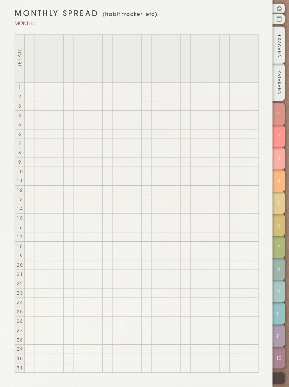 Monthly Spread workbook page