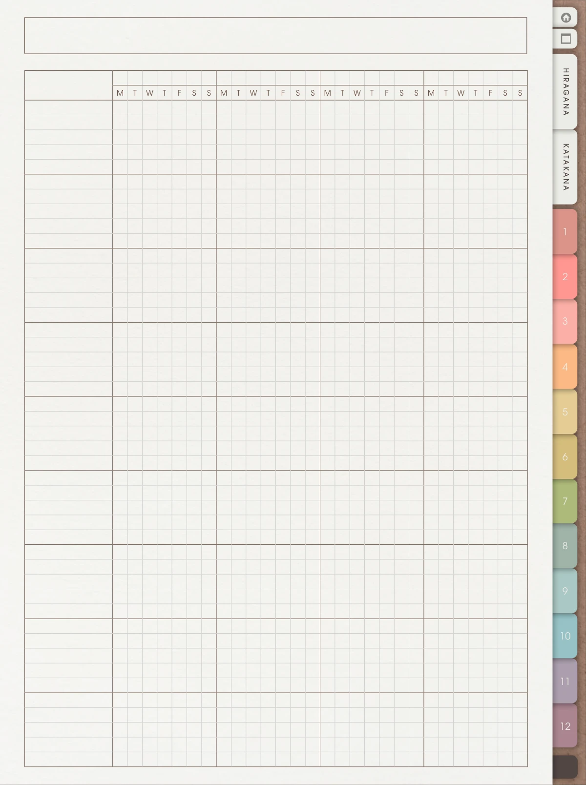 Gantt Chart · Weekly workbook page