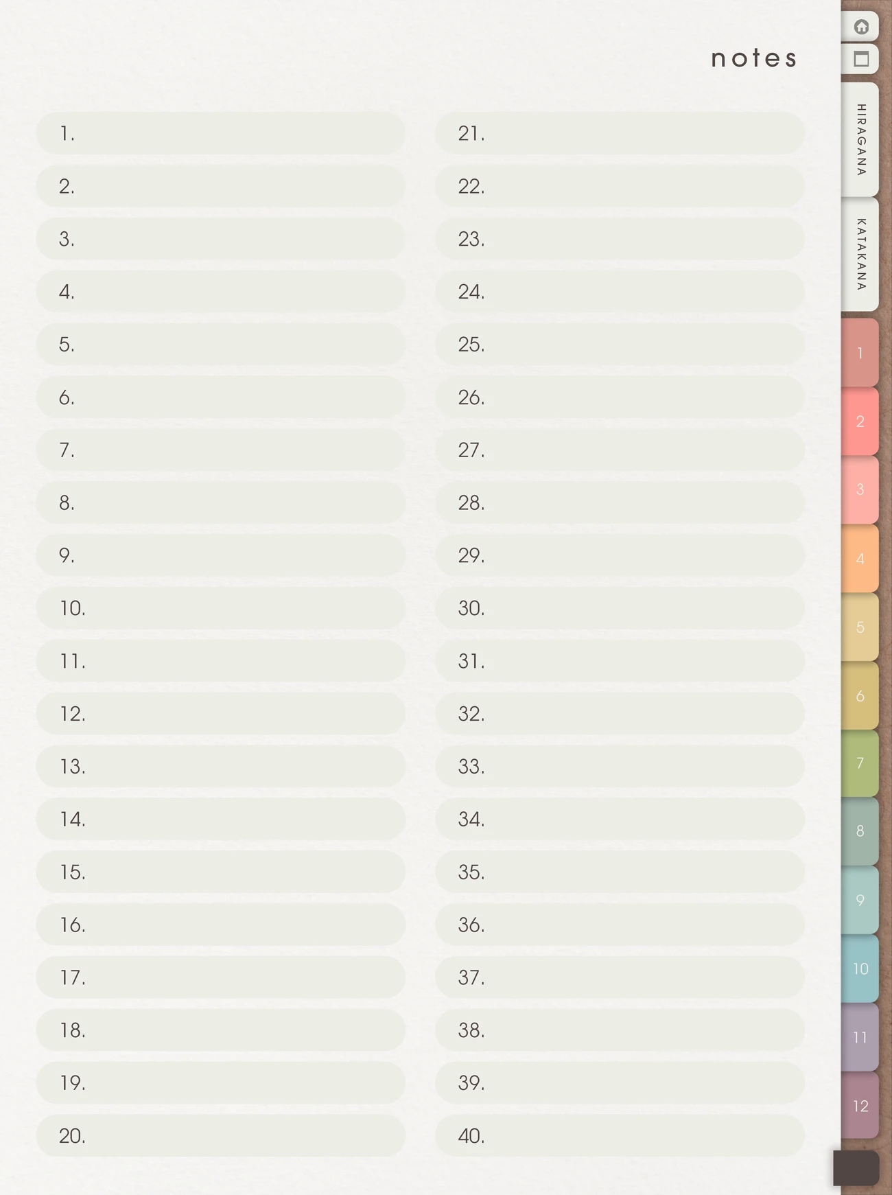 Notes Index