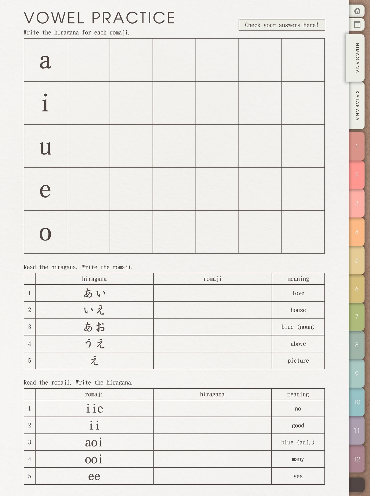 Hiragana Vowel Practice