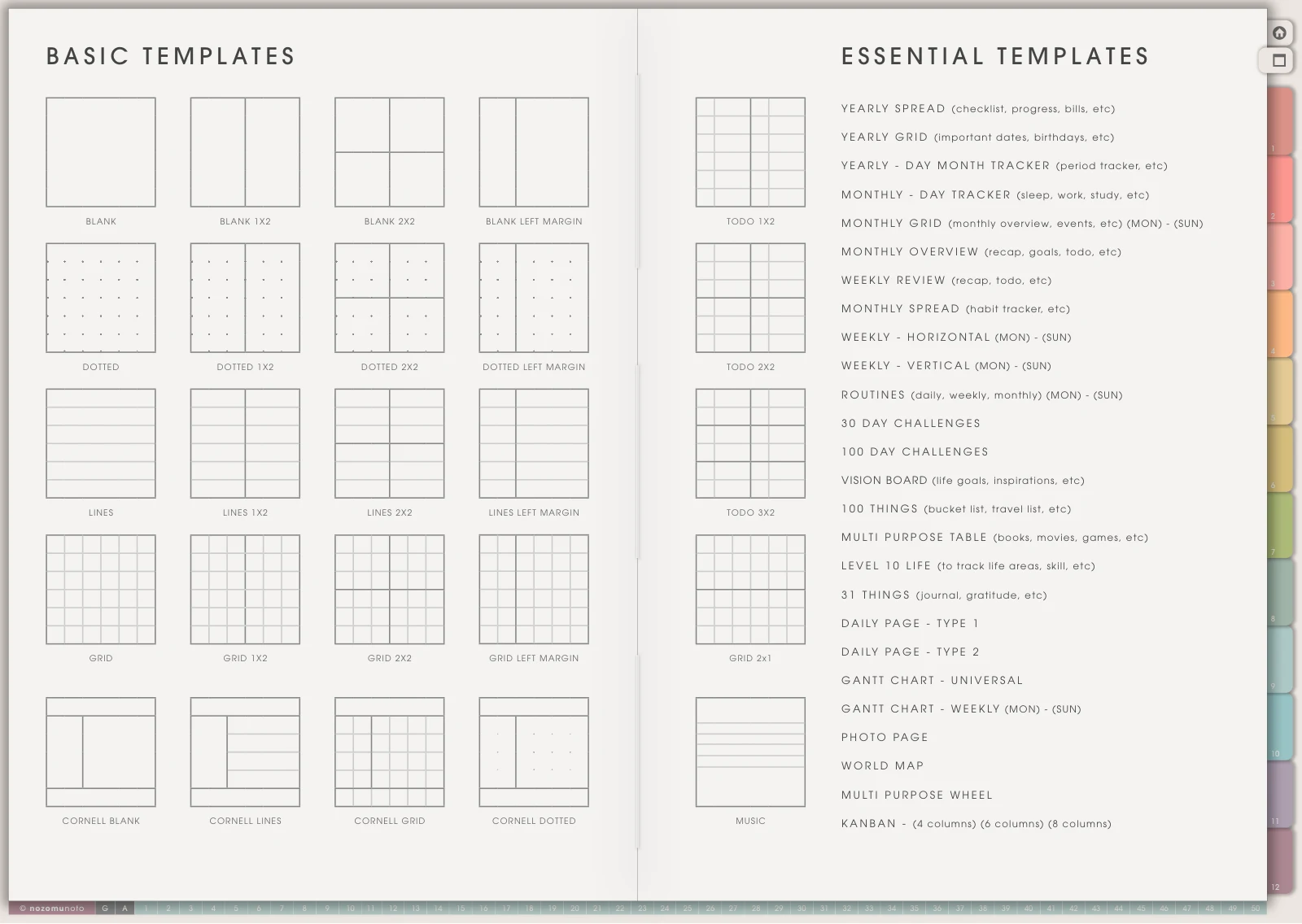 Template index · tap Cornell Lines