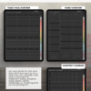 portrait-final-dark-07 Dark Portrait yearly goal overview, yearly grid, and quarterly calendar displayed on three tablets.