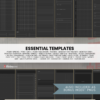 portrait-final-dark-19 Dark Portrait essential template collage with trackers, monthly overview, weekly review, daily pages, photo page, and Kanban layouts; bonus PNG inserts noted.